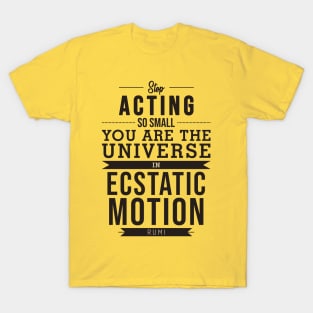 You are the universe in ecstatic motion - Rumi Quote Typography T-Shirt